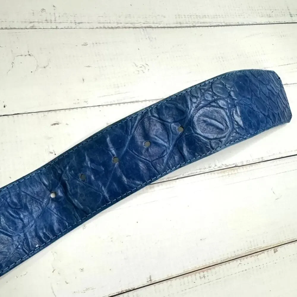 Vtg Nina Arjani Leatherock Belt Sz S Blue Leather Rhinestones San Diego 1980s